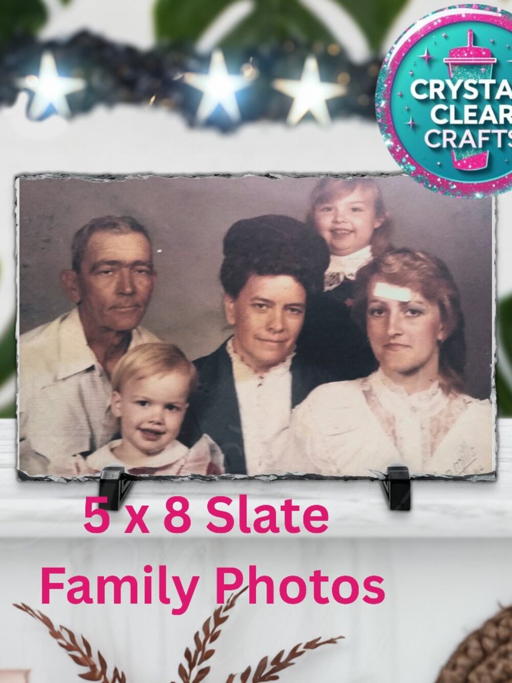 Slate Family Photo 5 x 8 with Free Stand included!